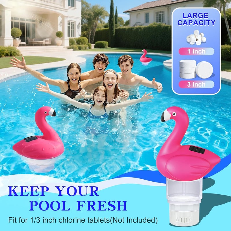 Blufree Pool Chlorine Floater, Solar Flamingo Chlorine Tablet Floater w/Adjustable Release, Glow in The Dark Large Capacity Floating Chlorines Dispenser for Pool Hot Tub Spa - Image 2